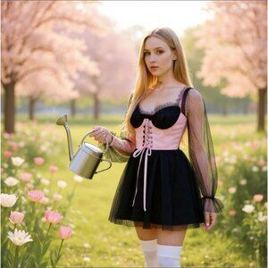 Sugar Thrillz Blush My Beloved Underbust Corset Top w/ Ribbon Lace‑Up – S